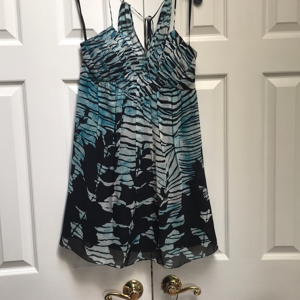 Silk dress with blue/black overlay